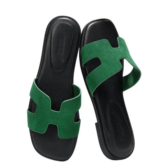 Project Cloud Women's 7 Green Suede Anti Slip Genuine Leather Open Toe Sandals - Picture 2 of 7